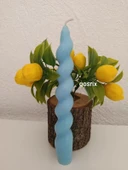 qosrix Açık Mavi Italyan Burgulu Şamdan Soya Mumu Doğal Kokulu Çubuk Konik Burgu Spiral Mum Dekoratif 1 Adet thumbnail 1