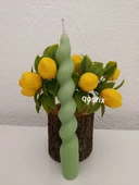 qosrix Açık Yeşil Italyan Burgulu Şamdan Soya Mumu Doğal Kokulu Çubuk Konik Burgu Spiral Mum Dekoratif 1 Adet - 1