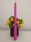 qosrix Açık Pembe Şamdan Soya Mumu 1. Kalite Soya Doğal Pudra Kokulu Uzun Çubuk Konik Dekoratif Mum 1 Adet - 1