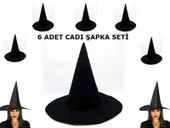 Siyah Cadı Şapkası Keçe Yetişkin Boy 6 Adet - 1