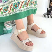 Luno Bej Cilt Kemerli Sandalet - 4