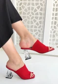 Evra Kırmızı Triko Topuklu Terlik - 2
