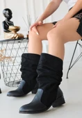 Jolin Siyah Cilt Süet Detaylı Çizme - 3