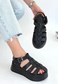 Toten Siyah Cilt Kemerli Sandalet - 2