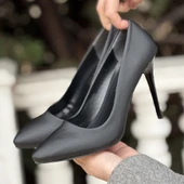 Hillar Siyah Saten Stiletto Ayakkabı - 4