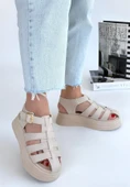 Toten Bej Cilt Kemerli Sandalet - 1