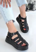 Toten Siyah Cilt Kemerli Sandalet - 1