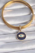Pirinç Gold Renk Zirkon Taşlı Nazar Boncuk Detaylı Göz İşlemeli Ajda Charm - 2