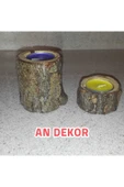 Doğal Kütük - Ahşap Mumluk + 2 Adet Tealight Mum / 2 ’li !!! - 1