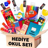 HEDİYELİK İLK OKUL SETİ KURU SULU PASTEL KEÇELİ BOYA KALEM SİLGİ+ - 1