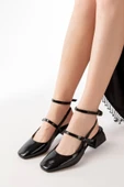 ST-003 Siyah Rugan Günlük 4 cm Topuklu Bayan Ayakkabı - 4