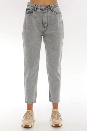 Yüksek Bel Mom Jeans Kar Yıkama Kot Pantolon - 3