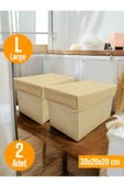 Balkan Room 2 Adet Bej Kapaklı Dolap İçi Düzenleyici Kutu Çok Amaçlı Saklama Kutusu Large 30x20x20 cm - 1