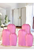 Balkan Room Pembe Büzgülü Hurç 6'lı Set - 2XXL ,2XL, 2L - Taşınma Çantası -Yorgan Yastık Çamaşır Saklama Torbası thumbnail 1