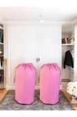 Balkan Room Pembe Büzgülü Hurç 2'li Set XLarge 86x62 cm - Taşınma Çantası -Yorgan Yastık Çamaşır Saklama Torbası thumbnail 1
