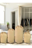 Balkan Room Bej Büzgülü Hurç 4'lü Set - XXL ,XL, 2L - Taşınma Çantası - Yorgan Yastık Çamaşır Saklama Torbası - 1
