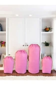Balkan Room Pembe Büzgülü Hurç 4'lü Set - XXL ,XL, 2L - Taşınma Çantası - Yorgan Yastık Çamaşır Saklama Torbası - 1