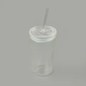 Cam Köşeli Pipetli Bardak - Şeffaf - 1 lt - 3