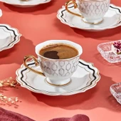 Valeria 6'lı Kahve Fincanı - Beyaz / Sarı - 2