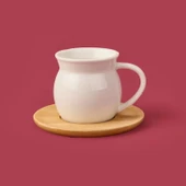 Bambu Tabaklı Geniş Fincan Seti - Açık Kahverengi / Beyaz - 100 ml - 1