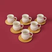 Bambu Tabaklı Geniş Fincan Seti - Açık Kahverengi / Beyaz - 100 ml - 3