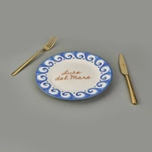 Kitchen Luve Del Mare Tatlı ve Kahvaltı Tabağı - Krem / Mavi - 21 cm - 1