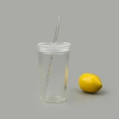 Cam Köşeli Pipetli Bardak - Şeffaf - 1 lt - 2