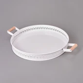 Ahşap Saplı Metal Village Tepsi - 38 cm - 1