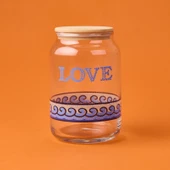 Blue Mosaiq Love Kapaklı Cam Kavanoz - Renkli - 970 ml - 1