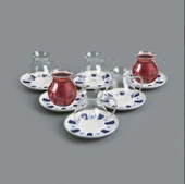 Laleli 12 Parça Çay Seti - Renkli - 210 ml - 1