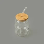 Bambu Kapaklı Pipetli Bardak - Açık Kahverengi / Şeffaf - 450 ml - 3