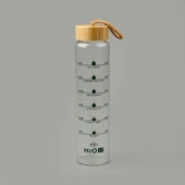 H2O Fit Bambu Kapaklı Cam Matara - Şeffaf / Açık Kahverengi - 1 lt - 1