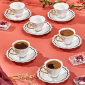 Valeria 6'lı Kahve Fincanı - Beyaz / Sarı - 1
