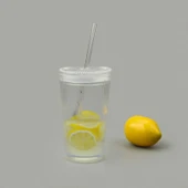 Cam Köşeli Pipetli Bardak - Şeffaf - 1 lt - 1