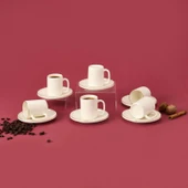 Porselen 12 Parça Altın Yaldızlı Kahve Fincan Seti - Beyaz - 1