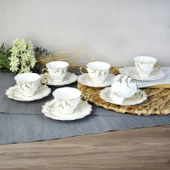 Valeria Porselen 6'lı Kahve Fincanı - Beyaz / Altın - 1