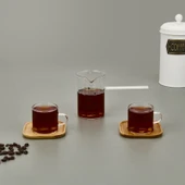 Bambu Tabaklı 2'li Cezve ve Fincan Takımı - Şeffaf - 1