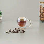 Çift Cidarlı Boncuk Kulplu Bardak - Şeffaf - 250 ml - 1