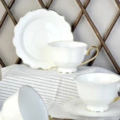 Stella Porselen 6'lı Gold Kulplu Kahve Fincanı - Beyaz / Altın - 3