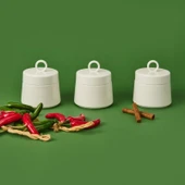 3'lü Porselen Ring Küçük Baharatlık - Beyaz / Siyah - 1