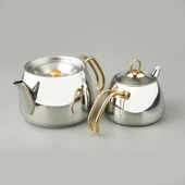 Aquamarine Special Çelik Çaydanlık - Gri / Altın - 2,1 lt + 1 lt - 2