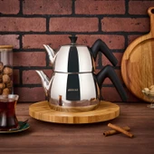 Aquamarine Orta Boy Çaydanlık - Inox / Siyah - 1 lt + 2,1 lt - 1