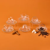 Home Bubbly 12 Parça Boncuklu Cam Kahve Fincanı - Şeffaf - 80 ml - 1