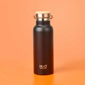 Bambu Kapaklı Çelik Termos - Siyah / Açık Kahverengi - 500 ml - 2