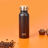 Bambu Kapaklı Çelik Termos - Siyah / Açık Kahverengi - 500 ml - 1