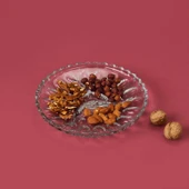 Glass 3 Bölmeli Cam Kahvaltı Sunum Tabağı - Şeffaf - 22 cm - 1