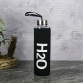 H2O Peluş Kılıflı Cam Matara - Siyah / Şeffaf - 600 ml - 1