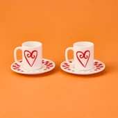 Kitchen Love 4 Parça Kahve Fincan Takımı - Pembe / Beyaz - 1