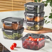 L863X6 Quick 6'lı Sızdırmaz Kare Saklama Kabı Seti - Siyah / Şeffaf - 1