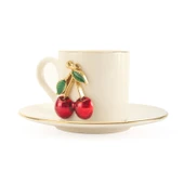 Kahve 6'lı Kahve Fincan Takımı - Beyaz / Kırmızı - 90 ml - 3